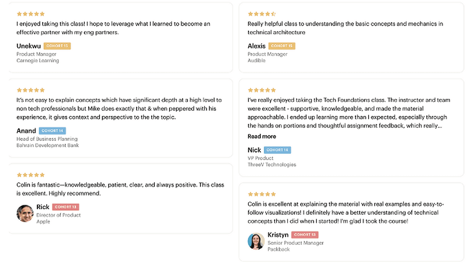 Colin's course focusing on technical literacy for PMs