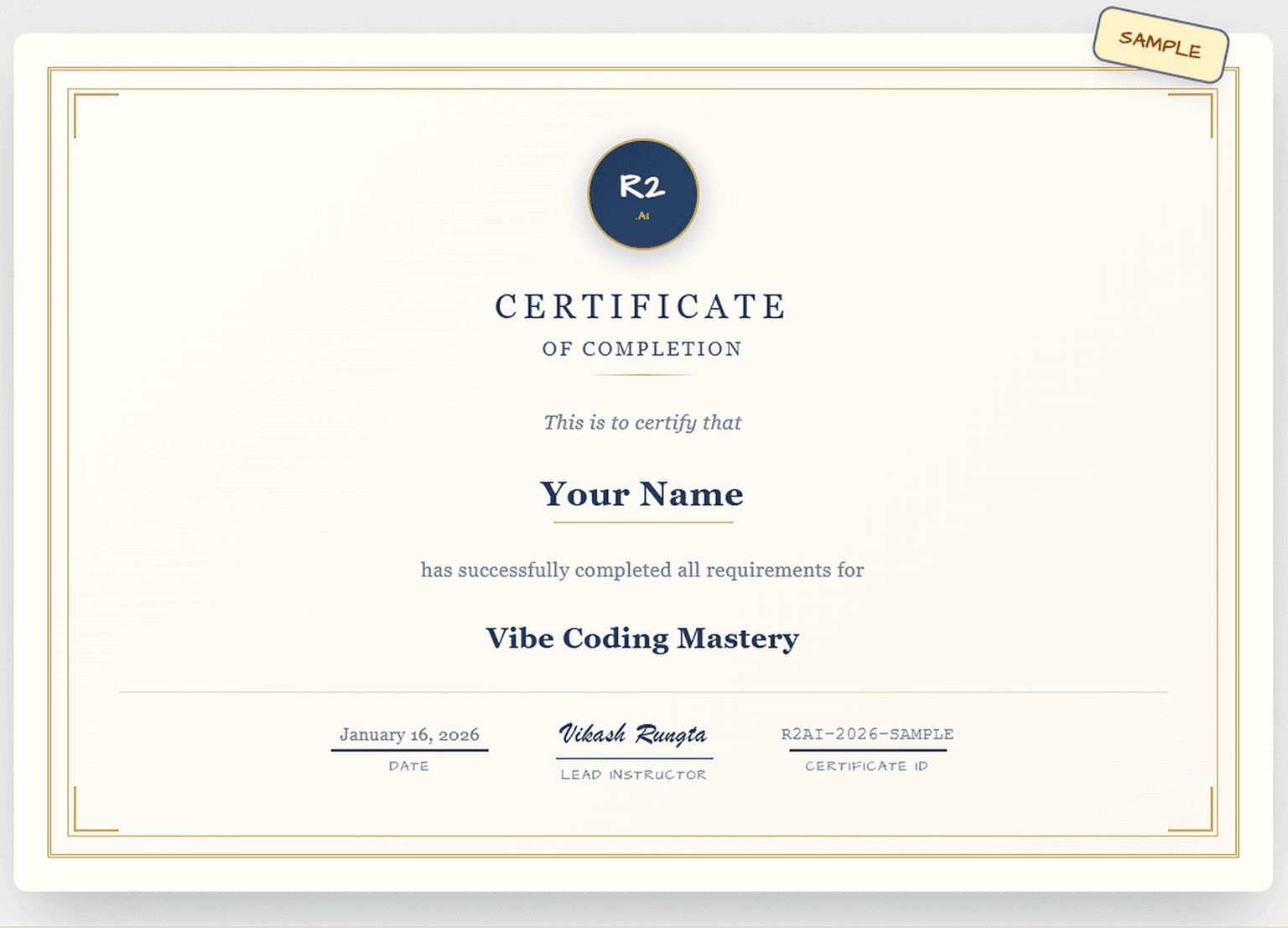 Sample rise2AI Certificate of Completion. Includes a Maven certificate. Shareable on LinkedIn.