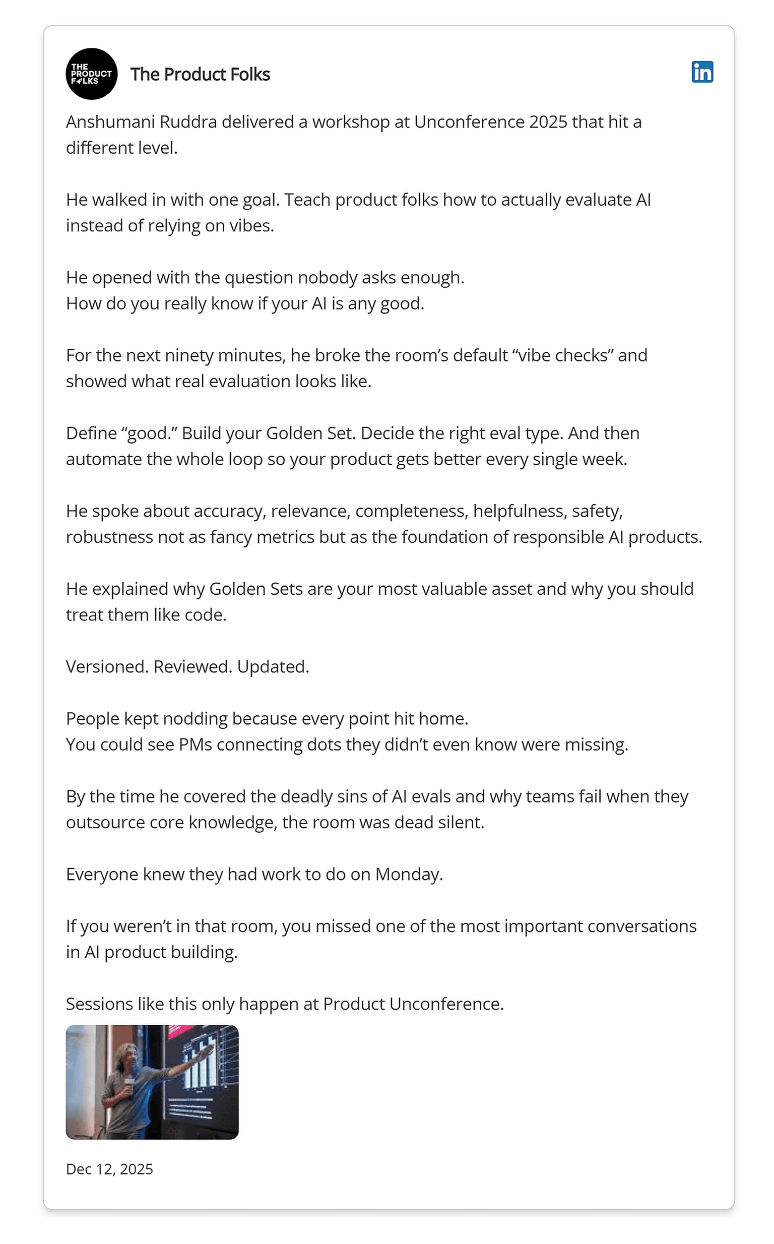 The Product Folks on my recent masterclass